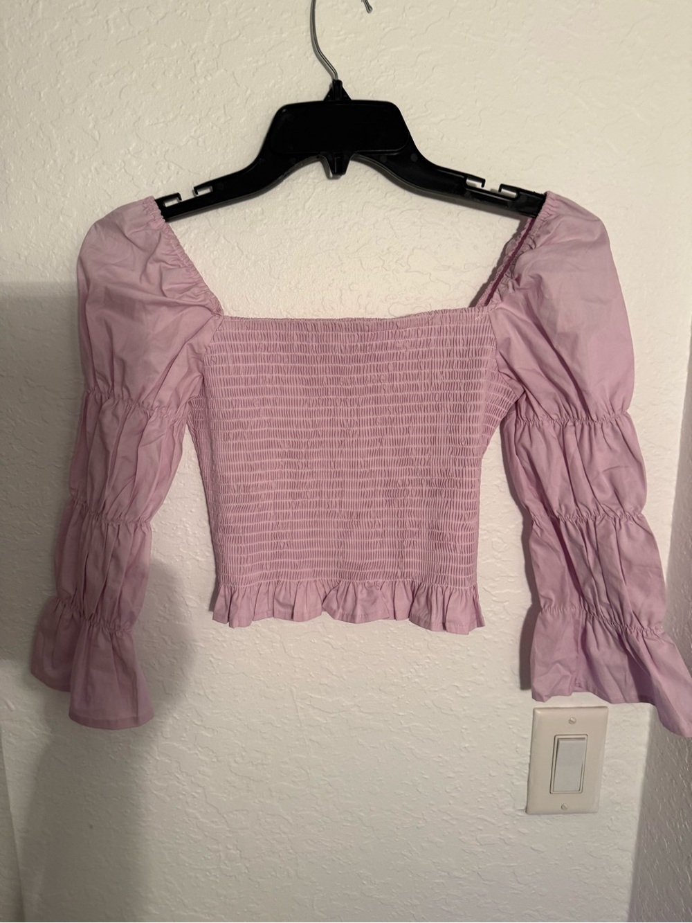 Smocked Lavender Off-Shoulder Puff Sleeve Top